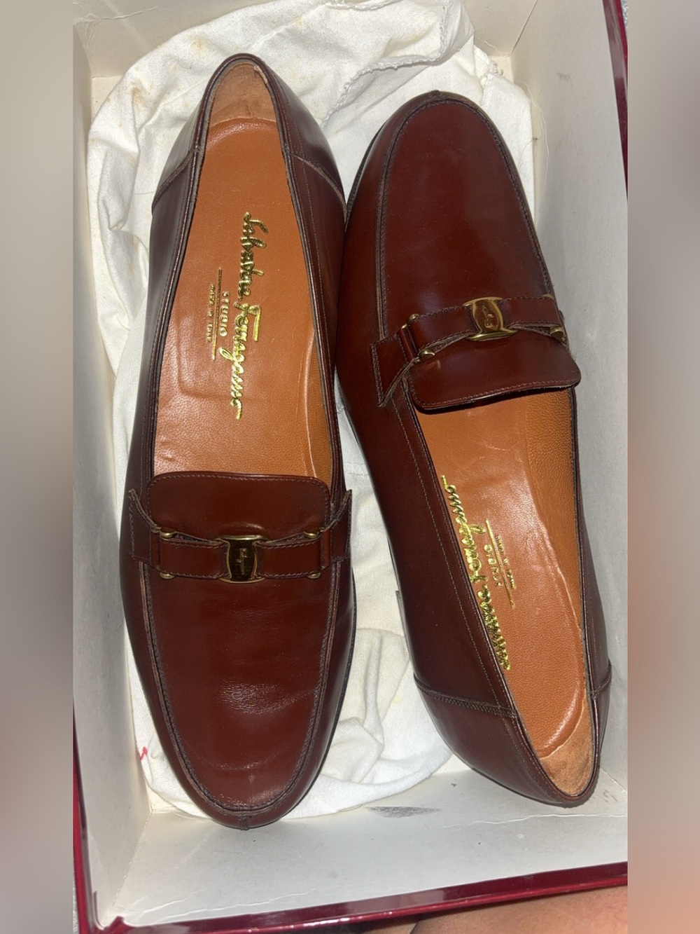 Salvatore Ferragamo Brown Leather Bit-Detail Slip-On Loafers
